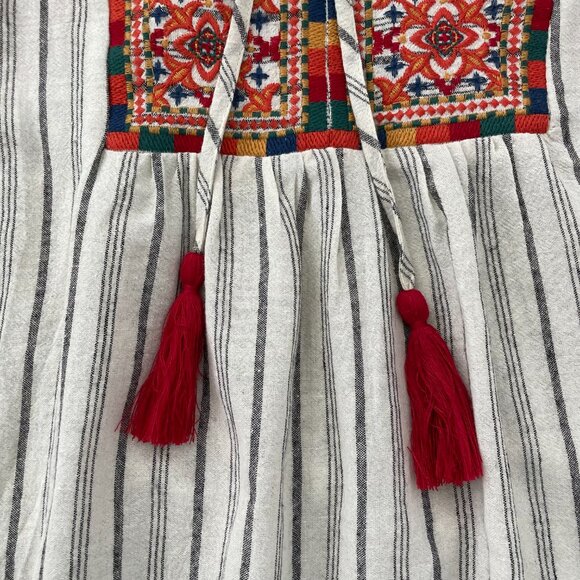 Savanna Jane Blouse Shirt Women Large Embroidered Linen Blend Tassel 16631 - Picture 10 of 13